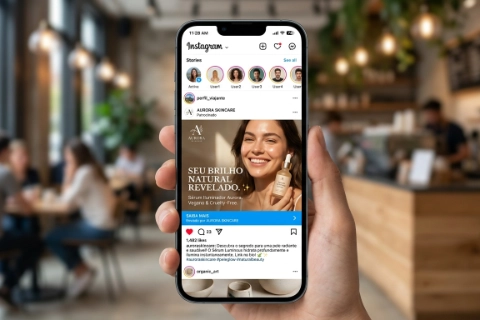 Mockup de feed do Instagram mostrando um anúncio criado pela Agência 2e para tráfego pago em Natal e Macaíba.